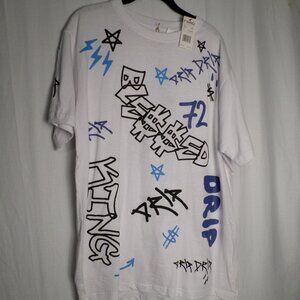 FWRD Denim White Graffiti Fashion Tee Mens Sz XL NWT